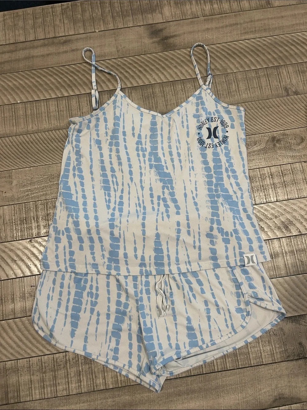 Hurley Light Blue & White Tie-Dye Sleep Camisole and Shorts Set